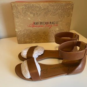 American Rag Womens Akeley Leather Open Toe Casual Ankle Strap, Cognac, Sz 8M